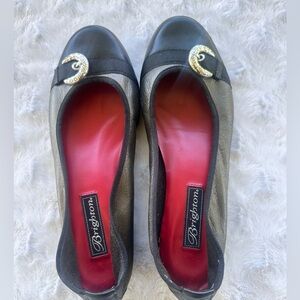Brighton Baby Black and Silver metallic leather Flats with Red Insole